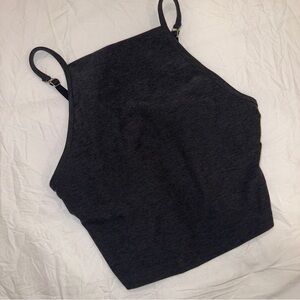 Rare Beyond Yoga High Neck‎ Spacedye Black Cropped Tank | XS